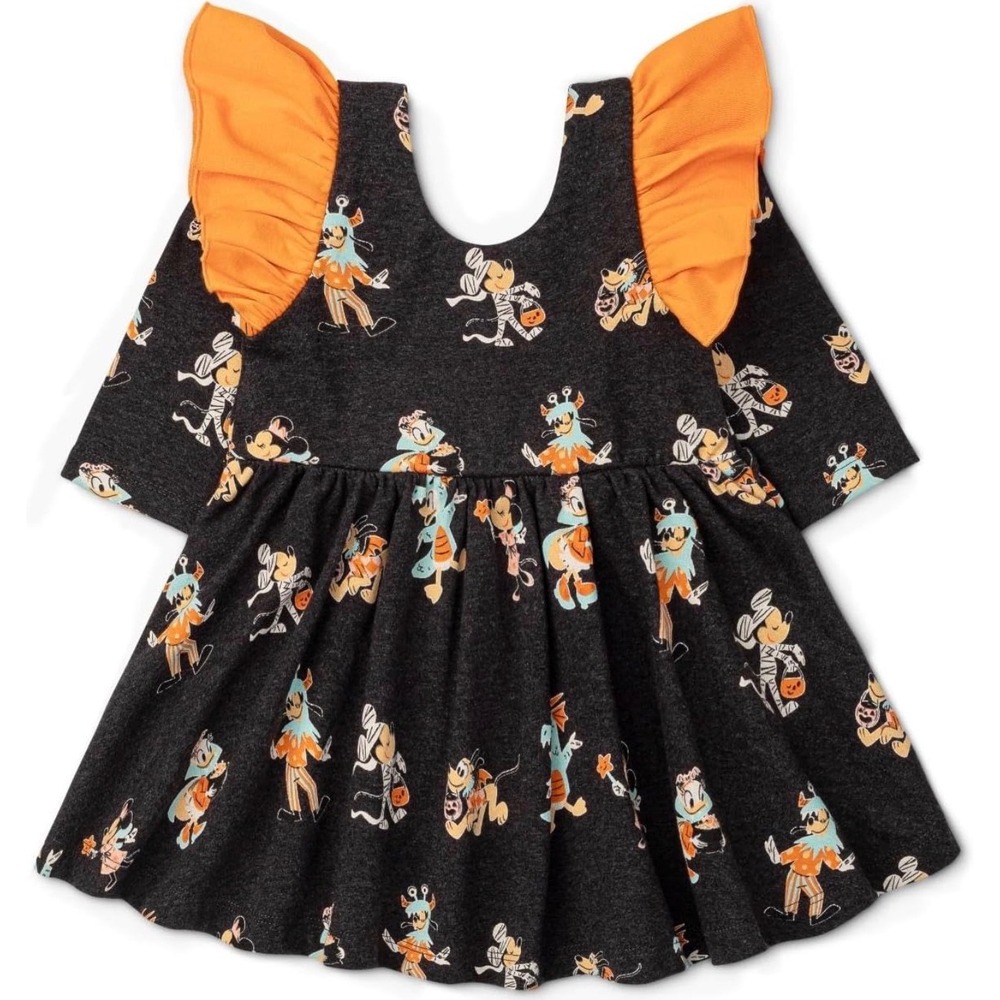 Disney x Monica + Andy Halloween Mickey Minnie Ruffle Dress 0-6M Charcoal Orange